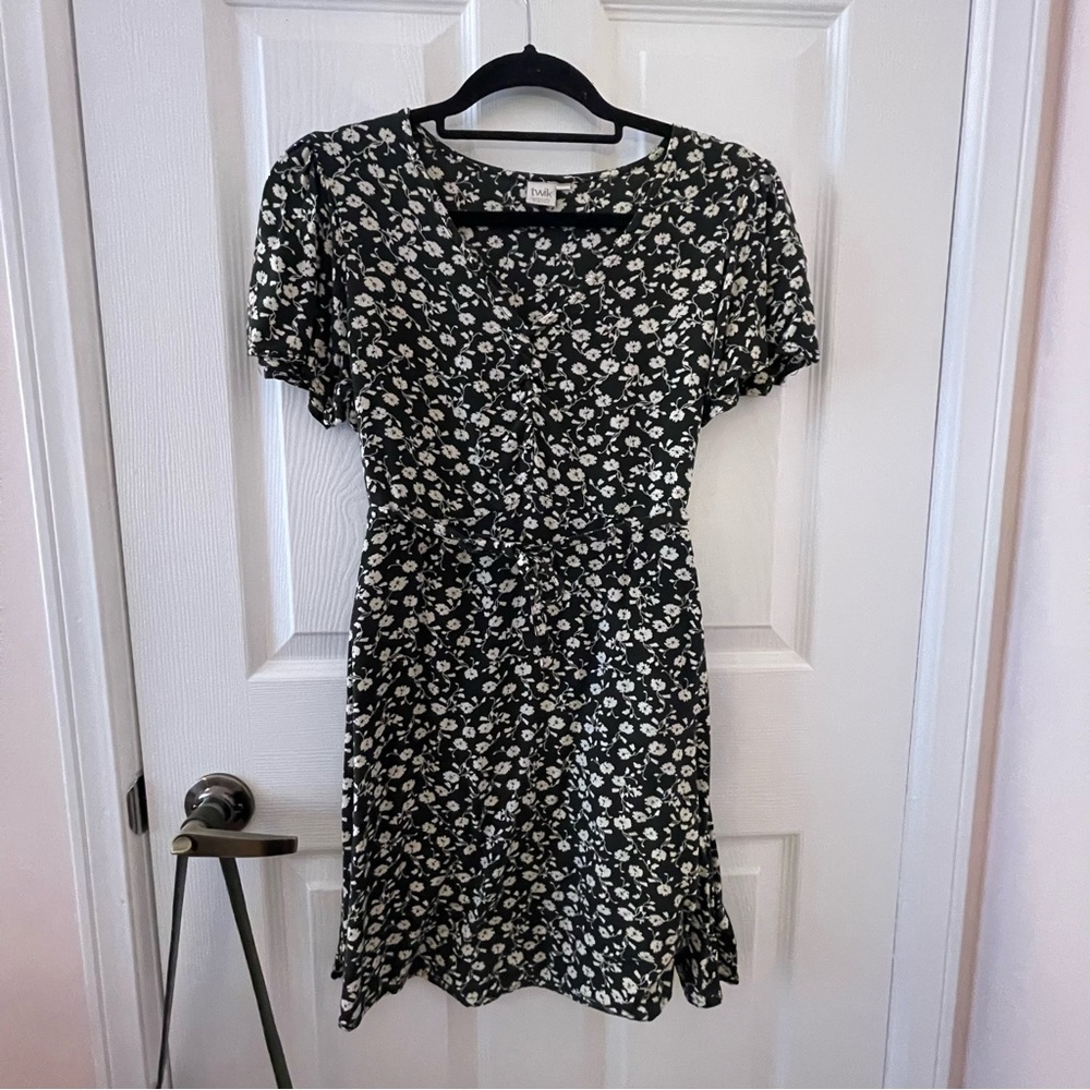 Simons Dark Green and Cream Floral Mini Dress